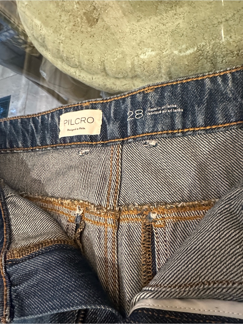 New with Tag! Anthropologie Pilcro Two-Tone Indigo Patchwork Wide-Leg Jeans 28 - Picture 7 of 9